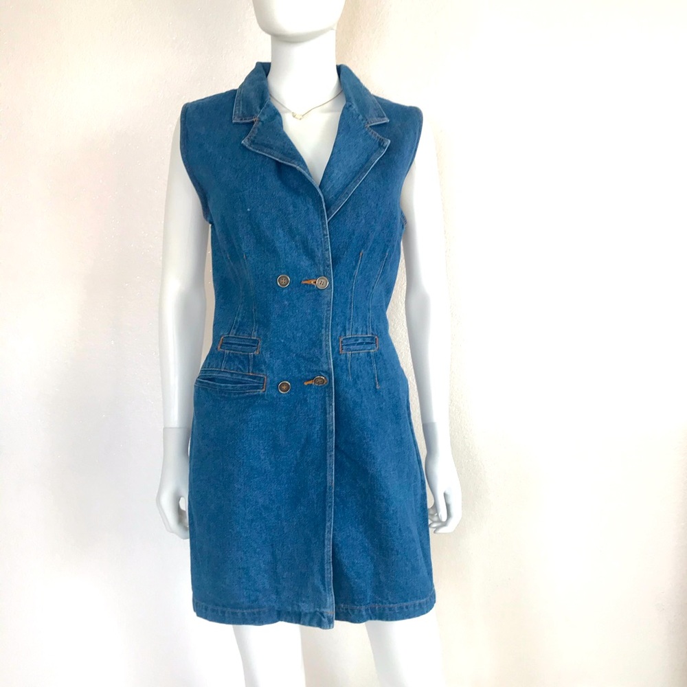 Vintage Blue Denim Sleeveless Jumpsuit